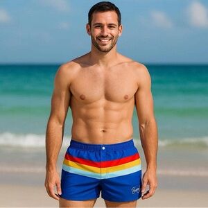 ⛑️⛑️Men’s Bang Striped Athletic Swimtrunks - Blue, Red, Yellow. Size XS.